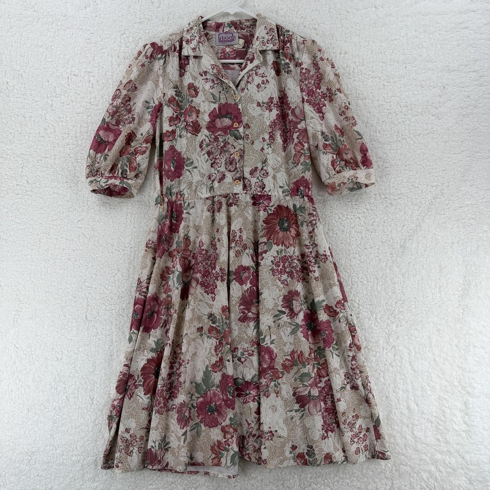 Vintage California Looks Dress Womens 6P Floral Midi Shirtwaist‎ Made USA 80s